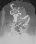 animal_genitalia anthro balls between_thighs boxofmonsters claws dancing domestic_cat ears_up eldritch_being felid feline felis fog fur genitals grope half-closed_eyes leg_grab male mammal markings monochrome narrowed_eyes nature nipples nude on_one_leg paws penis pose sheath smile smiling_at_viewer solo standing striped_body striped_fur striped_markings striped_tail stripes swamp tail tail_markings tentacle_creature tentacles thigh_grab translucent translucent_tentacles wildcat