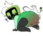 all_fours black_body blush blush_lines blushcrunch_studio clothed clothing dandy's_world diaper diaper_under_clothing digital_media_(artwork) electronics feces feet female for_a_head green_clothing green_eyes half-closed_eyes humanoid looking_at_viewer looking_back machine narrowed_eyes object_head object_in_mouth onesie pacifier pacifier_in_mouth pawpads paws peeweepeew pooping question_mark robot scatplay screen screen_face screen_head simple_background soiled_diaper soiling soiling_diaper solo tail television unclean_diaper used_diaper using_diaper vee_(dandy's_world) wearing_diaper white_background
