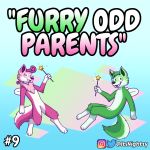  1:1 2019 3_toes anthro canid canine cosmo_(fop) duo english_text fur green_body green_eyes green_fur instagram itsnightzy magic_wand mammal meme nickelodeon pink_body pink_eyes pink_fur text the_fairly_oddparents toes twitter wanda_(fop) white_body white_fur wings 