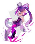  1girl amakusa_(hidorozoa) aori_(splatoon) black_dress black_footwear black_hair cephalopod_eyes dress gloves long_hair pink_legwear splatoon_(series) tagme tentacle_hair white_background 