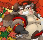  2019 absurd_res anthro asian_clothing belly canid canine clothing east_asian_clothing fundoshi hi_res humanoid_hands japanese_clothing male mammal momochi_sandayuu moobs overweight overweight_male pubes raccoon_dog sengoku_puzzle solo tanuki underwear yamatoji201 