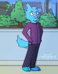  2019 anthro clothed clothing digital_media_(artwork) domestic_cat felid feline felis fully_clothed fur hi_res male mammal neopero neopero_(character) outside paws standing toony 