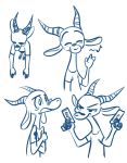  2019 ambiguous_gender antelope anthro blue_and_white blush bodily_fluids bovid chico_(fuel) clothed clothing crossed_arms dual_wielding eyes_closed facial_markings fuel_(artist) gazelle gun half-closed_eyes handgun head_markings hi_res holding_gun holding_object holding_pistol holding_weapon horn mammal markings monochrome musical_note pistol ranged_weapon simple_background smile solo tears weapon white_background 