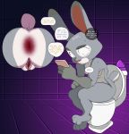  anus blpanda disney female fur grey_body grey_fur hi_res judy_hopps lagomorph leporid mammal pussy rabbit text toilet zootopia 