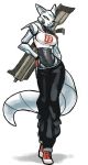  android anthro breasts canid canine clothed clothing cosplay female fox gretel_(timesplitters) looking_at_viewer luigiix machine mammal midriff ranged_weapon robot sarah(ionic44) simple_background solo timesplitters weapon white_background yellow_eyes 