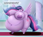  09hankris 2019 absurd_res anthro belly big_belly big_butt biped breasts butt chubby_cheeks cutie_mark deep_navel dialogue digital_media_(artwork) english_text equid female friendship_is_magic front_view hair hi_res hooves horn huge_butt hyper hyper_belly inside looking_at_viewer mammal morbidly_obese morbidly_obese_female my_little_pony navel nude obese obese_female open_mouth overweight overweight_female solo standing text thick_thighs twilight_sparkle_(mlp) wide_hips winged_unicorn wings 