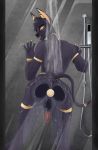  anal anal_masturbation anal_penetration anubian_jackal balls butt canid canine canis dildo eyes_closed feralheart_(artist) jackal male mammal masturbation nude on_glass penetration penis presenting sex_toy shower solo water wet 