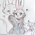  &lt;3 1:1 2016 anthro arctic_fox blush bodily_fluids canid canine clothed clothing disney duo eyes_closed female flustered fox hi_res hug jack_savage lagomorph laugh leporid male mammal necktie nick_wilde rabbit shirt size_difference skye_(zootopia) strawberry628_(artist) tears topwear traditional_media_(artwork) zootopia 