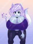  2018 anthro big_breasts blue_eyes breast_squish breasts bulge butt_from_the_front cleavage cleavage_overflow clothed clothing domestic_cat felid feline felis gynomorph hand_on_thigh hi_res huge_breasts hybrid hyper hyper_breasts intersex leaning leaning_forward leggings legwear looking_at_viewer mammal midriff on_glass rodent sciurid shirt short_stack solo somescrub squish tight_clothing topwear tree_squirrel 