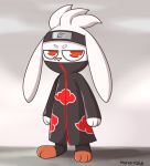  akatsuki anthro clothed clothing cosplay crossover digital_media_(artwork) fur lagomorph mammal mocho4266 naruto nintendo paws pok&eacute;mon pok&eacute;mon_(species) raboot red_eyes simple_background standing unknown_pok&eacute;mon video_games white_body white_fur 