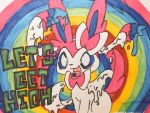  2017 abstract_background ambiguous_gender blue_sclera drugs eeveelution english_text feral front_view fur hi_res lsd melting multicolored_body multicolored_fur mure nintendo nude open_mouth open_smile pok&eacute;mon pok&eacute;mon_(species) quadruped rainbow_background simple_background smile solo sylveon text tongue tongue_out toony video_games white_eyes 