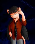  animal_strife black_eyes black_hair chain clothed clothing domestic_cat eyewear felid feline felis fire_conejo fur hair hi_res invalid_tag mammal necktie pink_body pink_fur shirt slim sunglasses topwear villainous 