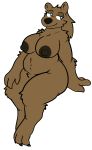  2019 anthro arm_tuft bedroom_eyes belly big_breasts black_nipples black_nose blue_eyes breasts brown_bear brown_body brown_fur claws elbow_tufts female full-length_portrait fur half-closed_eyes happy hi_res huge_breasts looking_away mammal naughty_face navel nipples nude outline overweight overweight_female portrait pose seductive simple_background sitting smile solo thick_thighs toe_claws toes trout_(artist) tuft ursid ursine wide_hips 