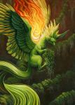  2019 ambiguous_gender blue_eyes dragon feathered_dragon feathered_wings feathers feral fur furred_dragon green_body green_feathers green_fur hibbary moss solo wings 