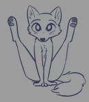  2019 anthro arctic_fox black_nose blush canid canine cheek_tuft chest_tuft covering covering_crotch disney face_tuft female fluffy fluffy_tail fox front_view fuel_(artist) grey_background inner_ear_fluff looking_at_viewer mammal nude pawpads shoulder_tuft simple_background sitting skye_(zootopia) solo tuft zootopia 