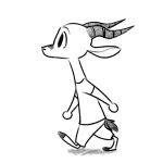  2019 ambiguous_gender animated antelope anthro barefoot bovid chico_(fuel) clothed clothing facial_markings fuel_(artist) gazelle greyscale head_markings horn mammal markings monochrome side_view simple_background solo walking white_background 