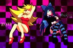  blush breasts cleavage dress food goth gothic panty_&amp;_stocking_with_garterbelt panty_(character) panty_(psg) smile stocking_(character) stocking_(psg) wink 