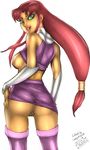  ass ass_shake behind breasts clothes from_behind gif green_eyes long_hair orange_skin purple pussy red_hair smile starfire teen_titans thighhighs 