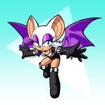  boots bottomwear breasts chiropteran cleavage clothed clothing female footwear gloves handwear mammal midriff navel rongs1234 rouge_the_bat shorts smile solo sonic_(series) wings 
