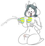  2019 anthro big_breasts bodily_fluids breasts canid canine canis cum cum_drip domestic_cat domestic_dog dripping felid feline felis fur genital_fluids gynomorph hair intersex lactating mammal milk nipples nude open_mouth partially_retracted_foreskin penis simple_background slknight solo temmie_(undertale) thick_thighs tongue tongue_out uncut undertale video_games white_body white_fur 