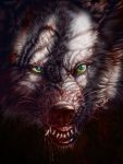  2014 blood bodily_fluids canid canine canis digital_media_(artwork) fur green_eyes grey_body grey_fur mammal teeth wolf wolfroad 