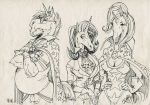  2019 anthro black_and_white cape clothed clothing equid eyewear female friendship_is_magic fur glasses gloves haifisch_ehrlich hair handwear horn male mammal monochrome my_little_pony simple_background standing sunburst_(mlp) traditional_media_(artwork) trixie_(mlp) unicorn 