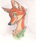  ambiguous_gender anthro black_nose briskby canid canine cheek_tuft chest_tuft clothed clothing disney face_tuft fluffy fox fur green_eyes inner_ear_fluff looking_at_viewer mammal multicolored_body multicolored_fur nick_wilde orange_body orange_fur painting_(artwork) red_fox shirt simple_background smile solo topwear traditional_media_(artwork) tuft two_tone_body two_tone_fur watercolor_(artwork) white_background white_body white_fur zootopia 