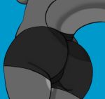  2019 amythyst_(axyl_k) anthro big_breasts big_butt bike_shorts bottomwear breasts butt clothed clothing digital_media_(artwork) female fish from_behind_(disambiguation) kiyorakachi legwear low_res marine pose shark shorts side_boob simple_background solo thick_thighs topless under_boob underwear 