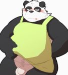  2019 96tning anthro apron balls black_body black_fur blush clothing flaccid fur giant_panda humanoid_hands male mammal overweight overweight_male penis solo tongue tongue_out ursid whit_background white_body white_fur 