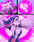  2019 5_fingers anthro areola big_breasts breast_expansion breasts butt_expansion clothing digital_media_(artwork) equid female fingers friendship_is_magic front_view hi_res horn huge_breasts mammal my_little_pony navel nipples solo spread_wings suirano thick_thighs twilight_sparkle_(mlp) wide_hips winged_unicorn wings 