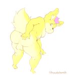  2019 anthro anus balls bent_over big_ears breasts butt canid canine digital_media_(artwork) gynomorph hair hi_res highlights_(coloring) hocolatemilk intersex invalid_tag looking_at_viewer looking_back mammal nude pinup pose raised_tail short_hair side_boob sketch slightly_chubby small_breasts small_feet solo solo_focus standing thick_thighs 
