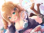  bottomless bra breast_hold cleavage matokechi open_shirt panty_pull seifuku thighhighs 