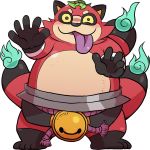  1:1 2019 anthro belly blush canid canine hi_res humanoid_hands leaf mammal multi_tail overweight raccoon_dog shirokumaou simple_background tanuki teastroyer tongue tongue_out video_games white_background yo-kai_watch 