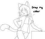  2019 anthro augustus_(bcb) bittersweet_candy_bowl breasts choker clothed clothing collar crossgender digital_media_(artwork) domestic_cat english_text felid feline felis female hair hi_res jewelry mammal meme necklace notmypornaccount open_mouth simple_background sketch smile solo teenager text until_it_snaps webcomic young 