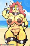  ! 2019 absurd_res anthro areola bowser bracelet breasts cloud collar crossgender female hair hi_res horn jewelry koopa lollipopcon long_hair mario_bros muscular muscular_female nintendo nipples nude open_mouth outside pussy red_hair reptile scalie seaside solo spiked_bracelet spiked_collar spikes text thick_thighs url video_games water 