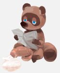  2019 animal_crossing anthro balls bodily_fluids brown_body brown_fur canid canine cum cum_on_ground fur genital_fluids hi_res humanoid_hands humanoid_penis male mammal masshiro newspaper nintendo penis raccoon_dog simple_background sitting solo tanuki tom_nook_(animal_crossing) video_games 