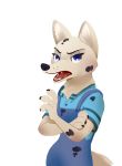  alpha_channel anthro arctic_fox black_nose blue_eyes canid canine clothed clothing crossed_arms dirty disney fox fur hi_res inner_ear_fluff mammal neck_tuft open_mouth overalls rockbottomfeeder simple_background skye_(zootopia) solo teeth tongue transparent_background tuft white_body white_fur zootopia 
