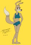  2019 absurd_res anthro bikini blinky_bill_(series) breasts butt canid canine canis clothing daisy_dingo digital_media_(artwork) dingo female half-closed_eyes hi_res lipstick looking_at_viewer makeup mammal nude presenting seductive signature smile solo stewarttyacke swimwear 