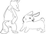  ambiguous_gender anthro barefoot black_and_white canid canine clothed clothing disney duo facial_markings feral fox head_markings jack_savage lagomorph leporid looking_at_another mammal markings monochrome rabbit scut_tail simple_background skye_(zootopia) standing the_weaver white_background zootopia 