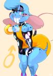  anthro big_teeth blue_eyes blush bulge choker clothed clothing crossdressing dress ear_piercing ear_ring girly hi_res jewelry leaning leaning_forward looking_at_viewer male mammal mouse murid murine muscle_mouse necklace panties piercing rodent simple_background solo thick_thighs underwear vimhomeless wide_hips yellow_background 