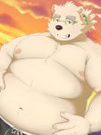  2019 anthro belly clothing eyewear glasses hi_res humanoid_hands jinku_56 leib_(tas) male mammal moobs navel nipples outside overweight overweight_male polar_bear solo swimwear teeth tokyo_afterschool_summoners ursid ursine video_games 