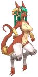  2019 3_toes 4_fingers ? anthro breasts digital_media_(artwork) dragon female fingers green_hair hair hi_res horn kameloh non-mammal_breasts simple_background solo toes white_background wingless_dragon 