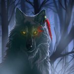  1:1 2012 ambiguous_gender black_nose canid canine canis detailed_background digital_media_(artwork) forest headshot_portrait looking_at_viewer mammal night outside portrait solo tree wolf wolfroad yellow_eyes 