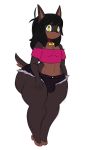  2019 anthro big_butt black_hair bottomwear brown_body brown_fur bulge butt canid canine canis clothed clothing collar crop_top dobermann domestic_dog fur girly hair hi_res huge_butt long_hair looking_at_viewer lucas_(sssonic2) male mammal pinscher shirt shorts simple_background solo sssonic2 thick_thighs topwear white_background wide_hips yellow_eyes 