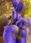  absurd_res anthro armor big_breasts big_butt blue_body blue_fur blush breasts butt canid canine detailed_background female fluffy fluffy_tail fox fur hi_res krystal mammal nintendo solo star_fox unconvincing_armor v-tal video_games wide_hips 