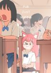  anime anthro black_nose book canid canine clothed clothing digital_media_(artwork) english_text female footwear fox fully_clothed fur fur_(theterm) group hair human inside legwear mammal open_mouth pink_hair sad school_uniform shoes sitting socks text theterm uniform 