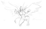  anthro anthrofied avian beak black_and_white breasts claws duplicitousmachine feathered_wings feathers female friendship_is_magic gilda_(mlp) gryphon looking_at_viewer monochrome my_little_pony nipples non-mammal_breasts solo wings 