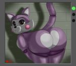  animatronic anthro black_nose breasts brown_eyes butt butt_focus cindy_(fnac) domestic_cat felid feline felis female five_nights_at_candy&#039;s five_nights_at_freddy&#039;s fur half-closed_eyes looking_at_viewer looking_back machine mammal multicolored_body multicolored_fur nude purple_body purple_fur raised_tail robot solo video_games wafflefox 