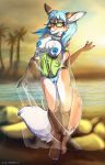  2019 5_fingers 5_toes anthro areola black_nose blue_hair breasts canid canine day detailed_background eyebrows eyelashes female fingers fox hair hi_res mammal nipples outside pussy sky solo standing tai_l_rodriguez toes yellow_eyes 