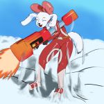  1:1 bodysuit bow canid canine clothing explosion fay_spaniel female fur gun jumping mammal nintendo ranged_weapon rocket_jump rocket_launcher skinsuit snow solo star_fox tight_clothing unknown_artist video_games weapon white_body white_fur 